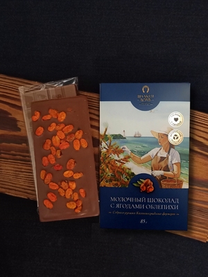 Шоколад молочный с облепихой, открытка, 85 гр